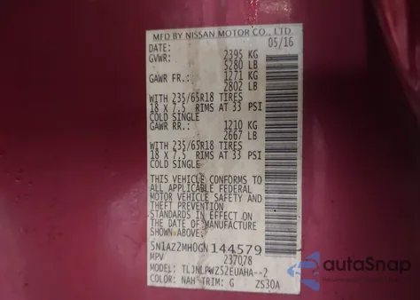 2016 Nissan Murano S из США, поврежденный, VIN 5N1AZ2MH0GN144579